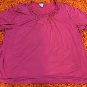 BEAUTIFUL MAGGIE BARNES CATHERINES RED ROSE BLOUSE TOP TRAVEL KNIT PLUS 2X 22/24
